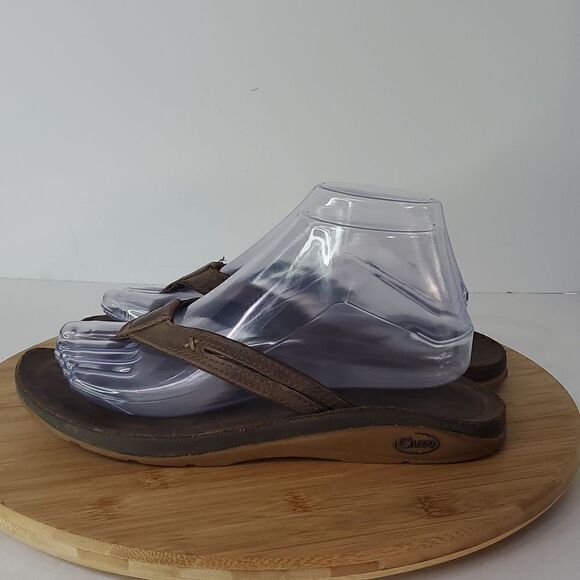 Chaco Women's Brown Leather Flip Flop Sandals Size 8 - Picture 3 of 12